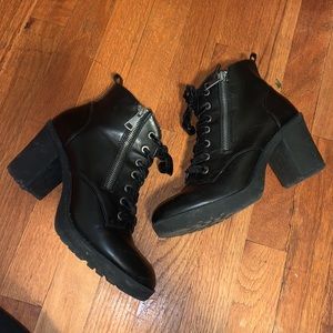 Black heeled chunky booties